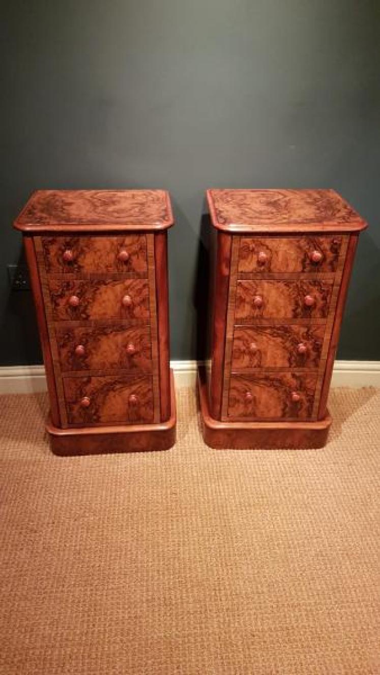 Pair of Quality Victorian Burr Walnut Bedside Chests - Image 1