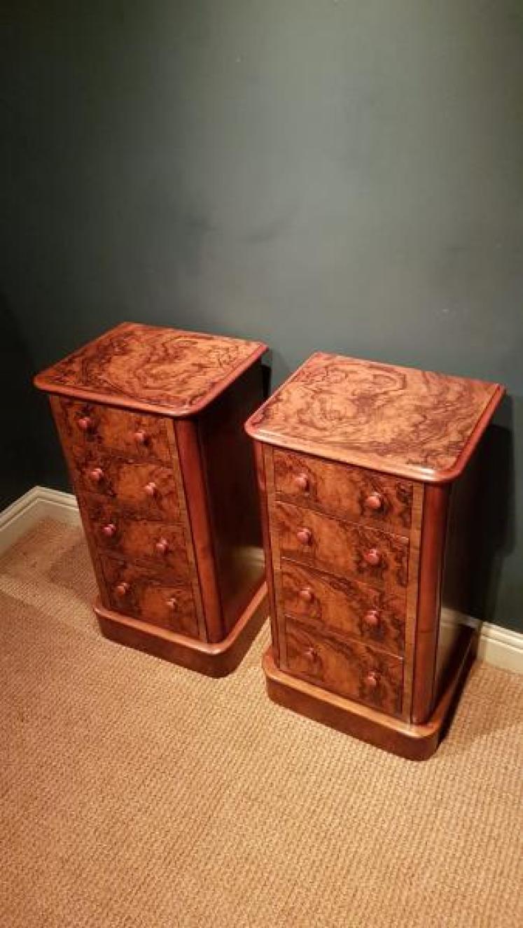 Pair of Quality Victorian Burr Walnut Bedside Chests - Image 2
