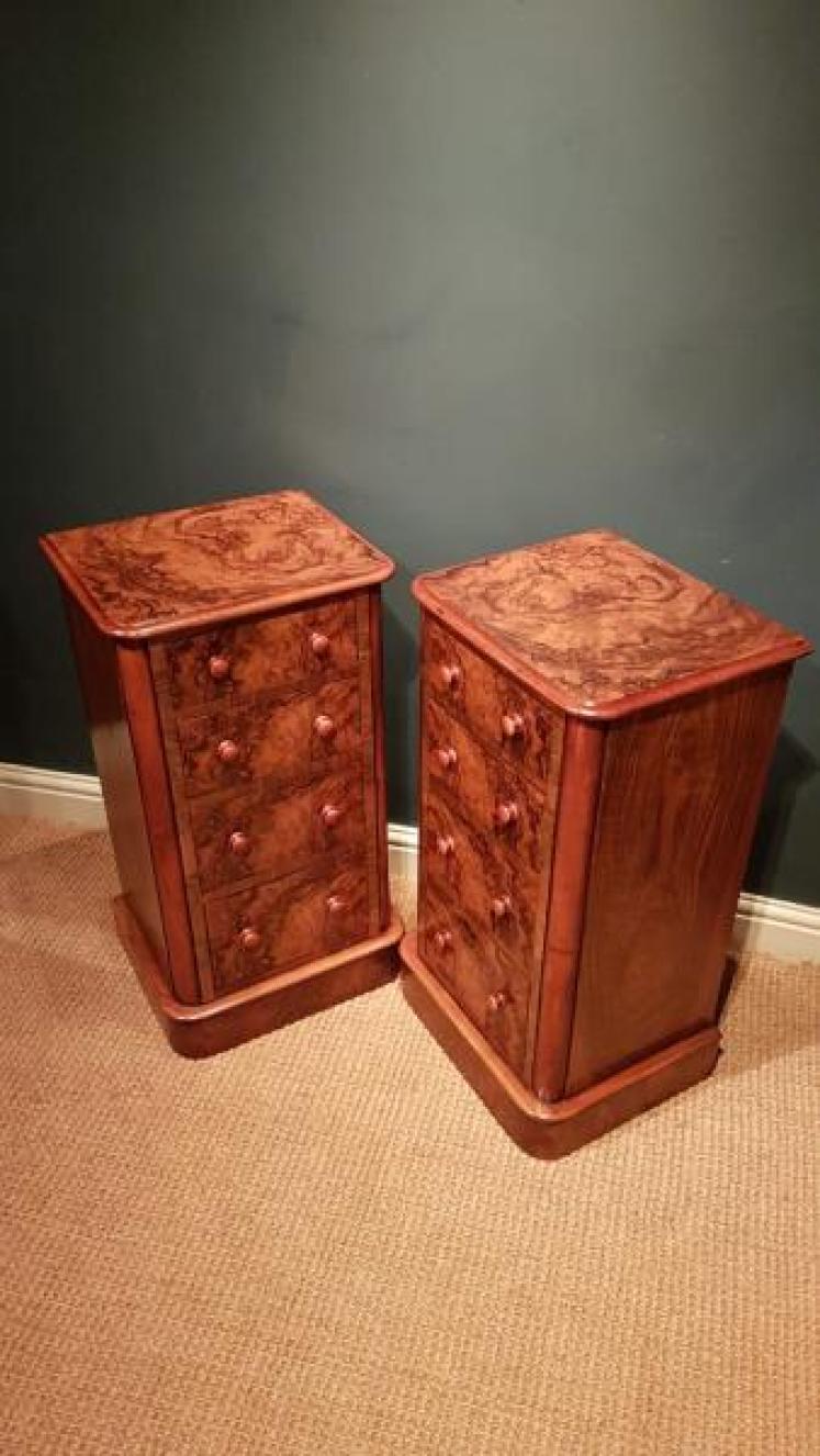 Pair of Quality Victorian Burr Walnut Bedside Chests - Image 4