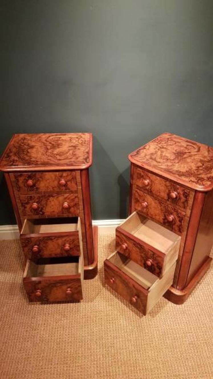 Pair of Quality Victorian Burr Walnut Bedside Chests - Image 5