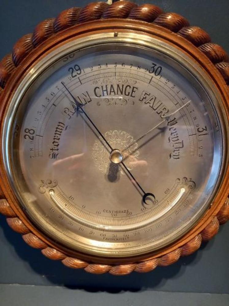 Superb Antique Ship's Barometer & Thermometer - Image 2