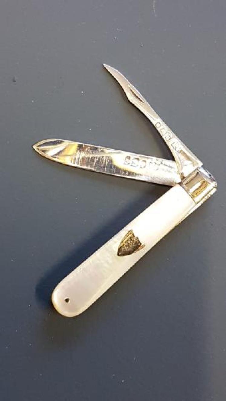 George V Silver and Mother of Pearl Pen Knife and Fruit Pick - Image 1