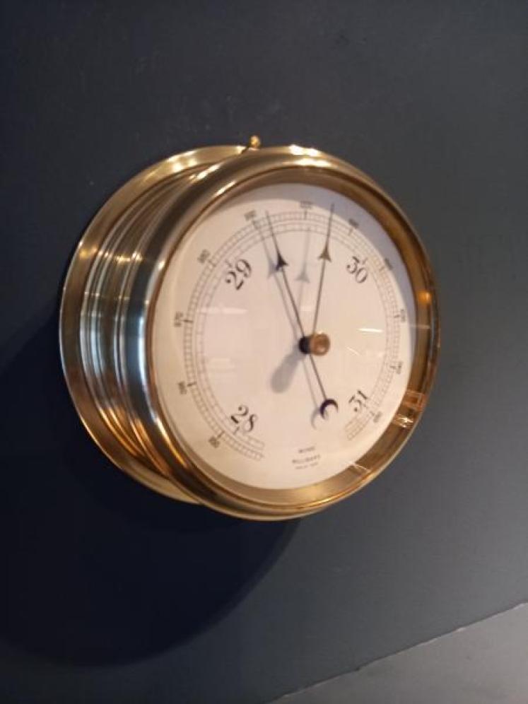 Antique Polished Brass Bulkhead Marine Barometer - Image 1