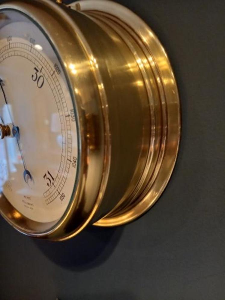 Antique Polished Brass Bulkhead Marine Barometer - Image 4