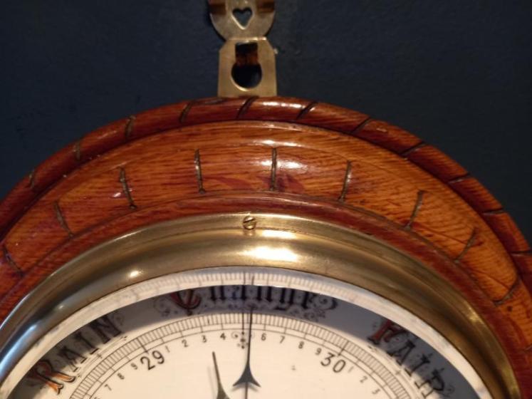 Superb Large Antique Solid Oak Barometer - Image 4