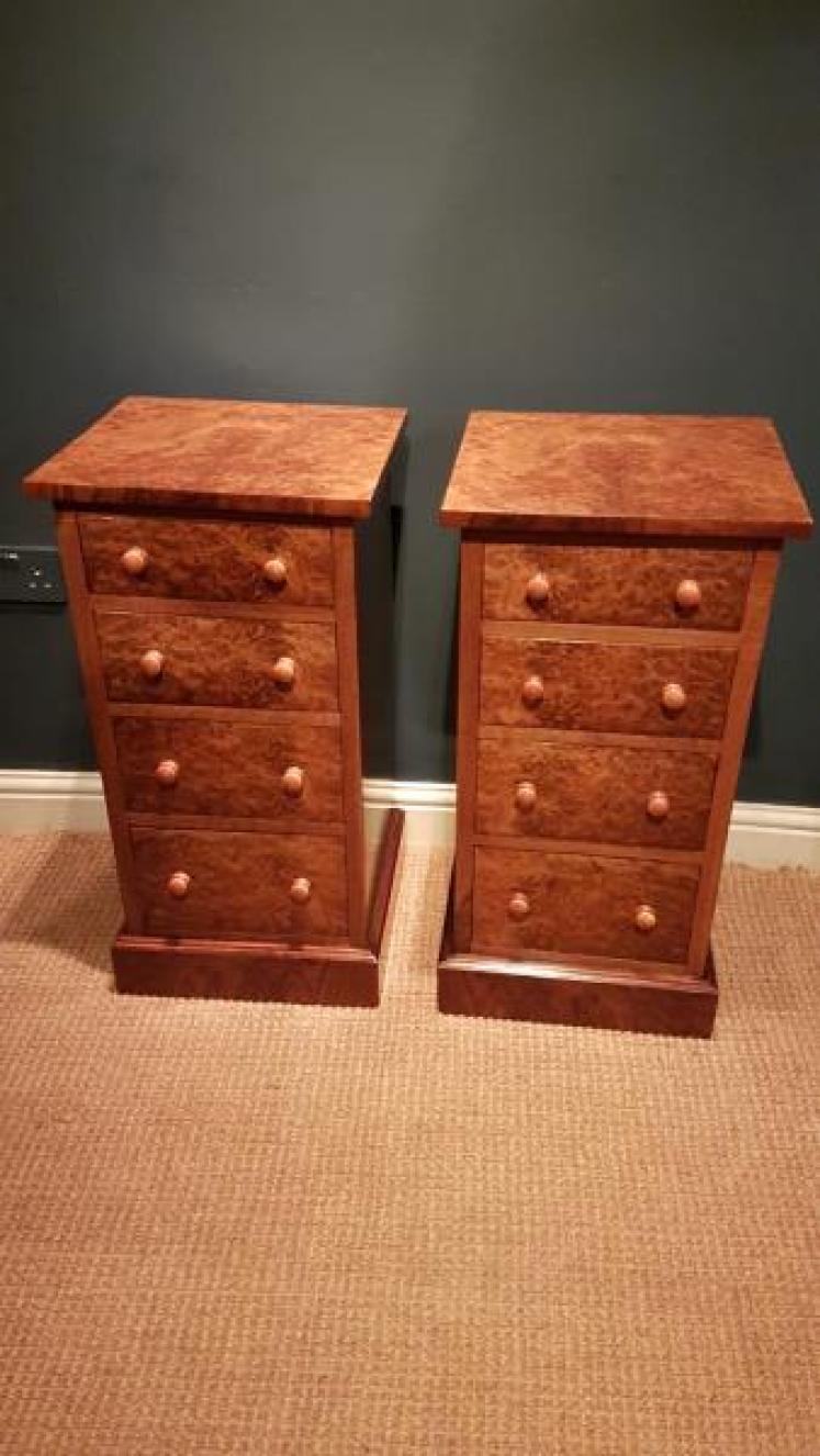 Matching Pair of Antique Burr Walnut Bedside Chests - Image 1
