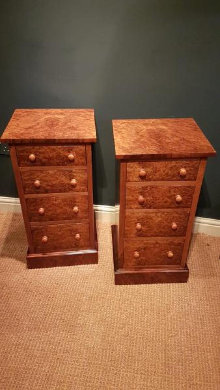 Matching Pair of Antique Burr Walnut Bedside Chests - Image 6