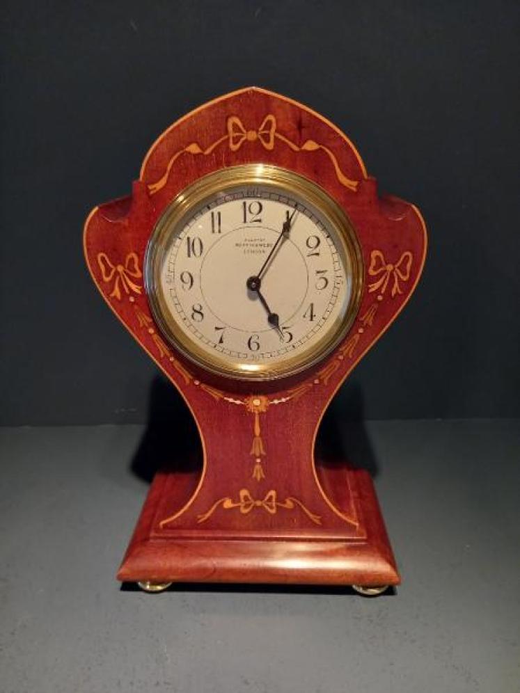 Antique Fruitwood Inlaid Mappin & Webb Exhibition Clock - Image 1