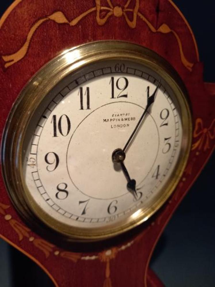 Antique Fruitwood Inlaid Mappin & Webb Exhibition Clock - Image 2