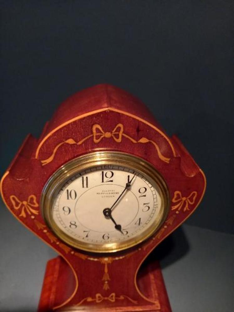 Antique Fruitwood Inlaid Mappin & Webb Exhibition Clock - Image 3