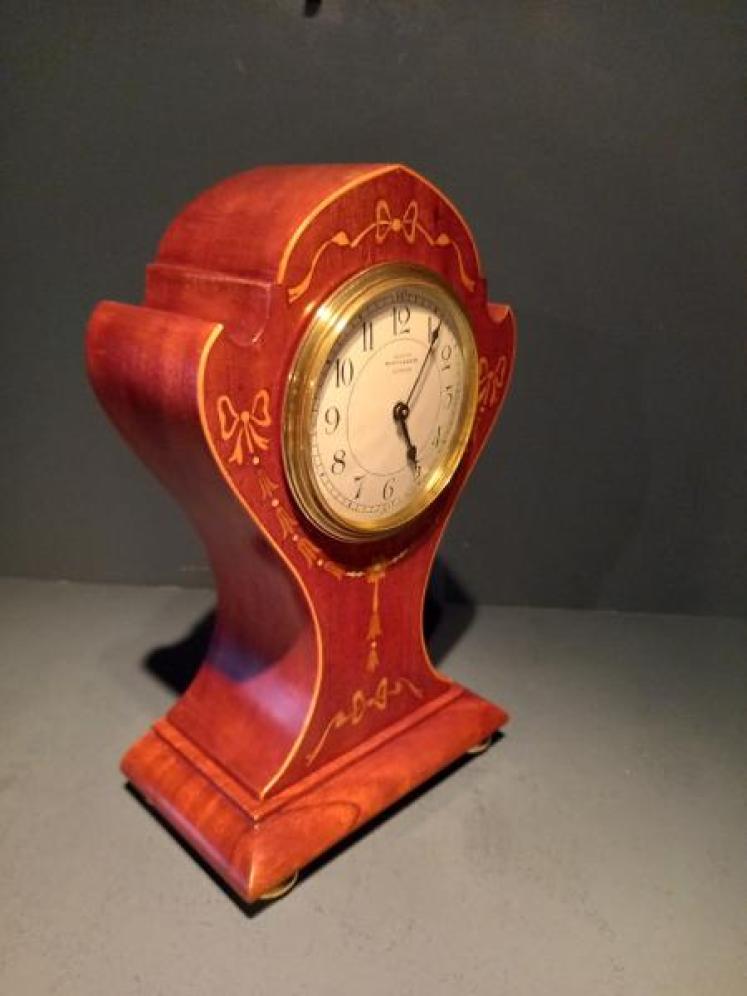 Antique Fruitwood Inlaid Mappin & Webb Exhibition Clock - Image 7