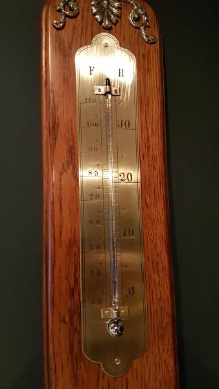 Antique Horse Themed Oak Wall Thermometer - Image 3