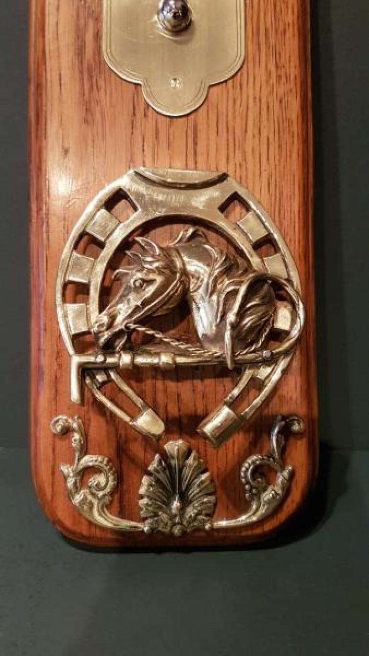 Antique Horse Themed Oak Wall Thermometer - Image 4