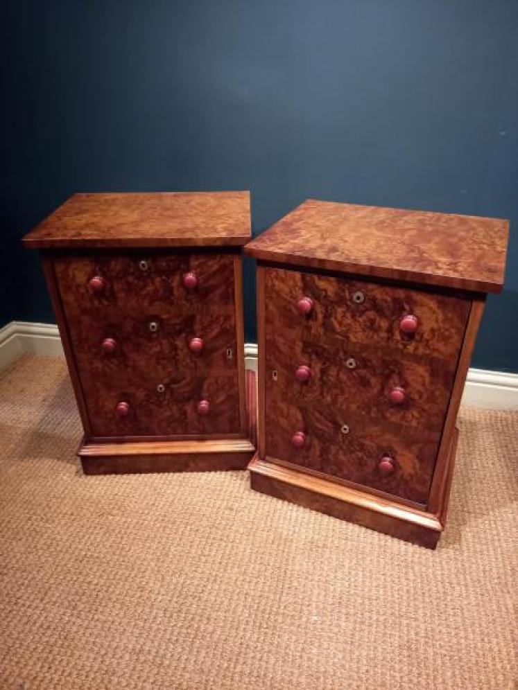 Pair of Victorian Burr Walnut Bedside Cabinets - Image 1
