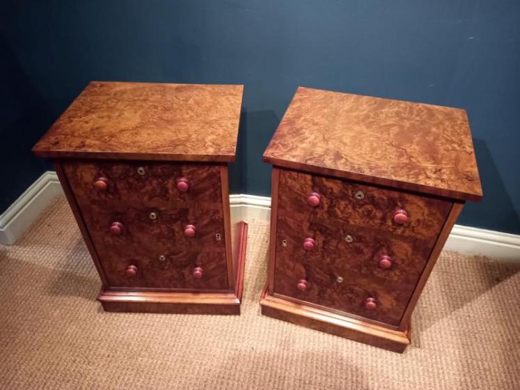 Pair of Victorian Burr Walnut Bedside Cabinets - Image 3