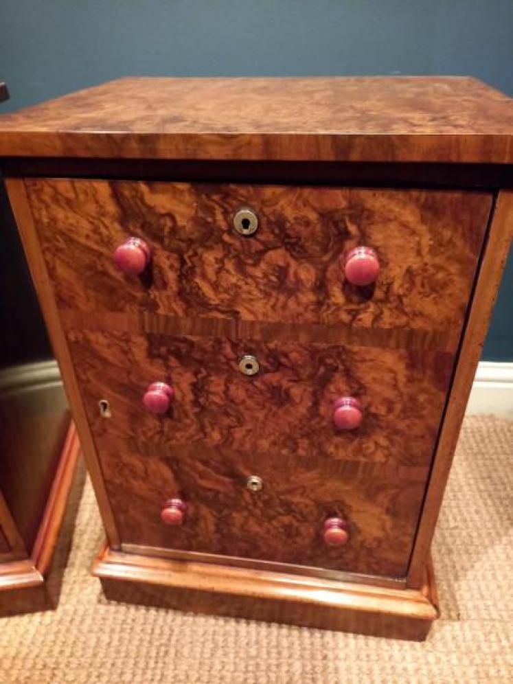 Pair of Victorian Burr Walnut Bedside Cabinets - Image 4