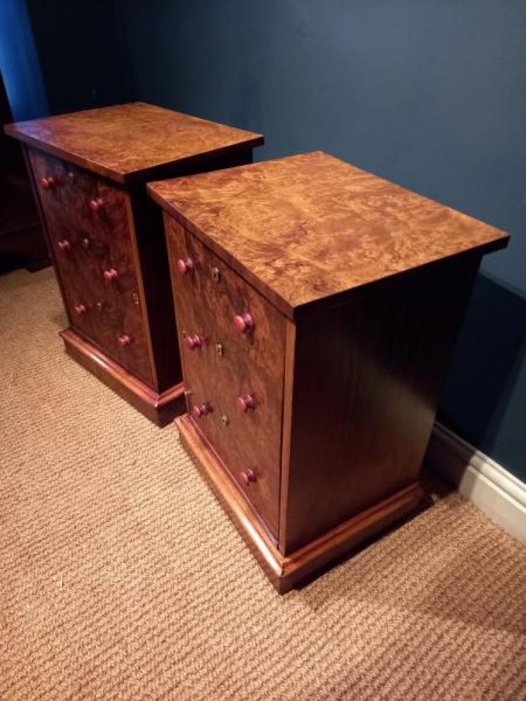 Pair of Victorian Burr Walnut Bedside Cabinets - Image 5