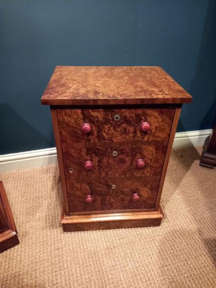 Pair of Victorian Burr Walnut Bedside Cabinets - Image 7