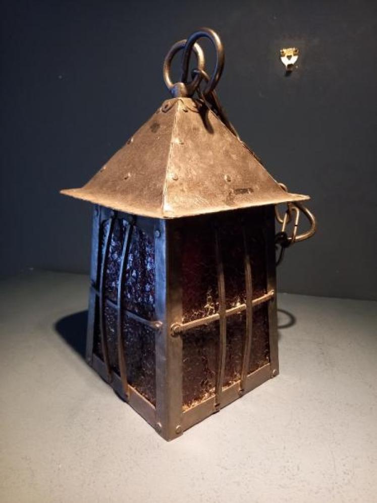 Pair of Arts & Crafts Polished Steel Hanging Lanterns - Image 2