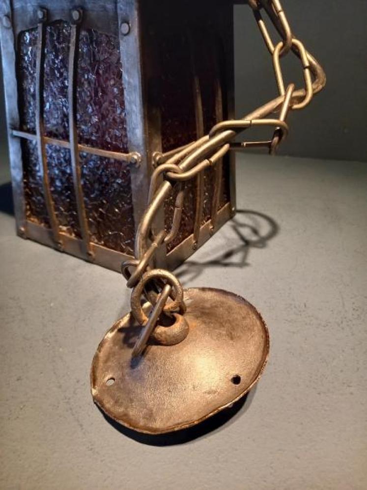 Pair of Arts & Crafts Polished Steel Hanging Lanterns - Image 3
