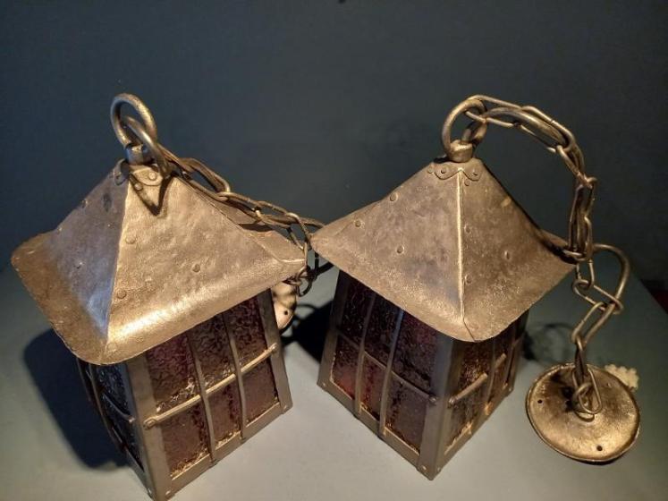 Pair of Arts & Crafts Polished Steel Hanging Lanterns - Image 5