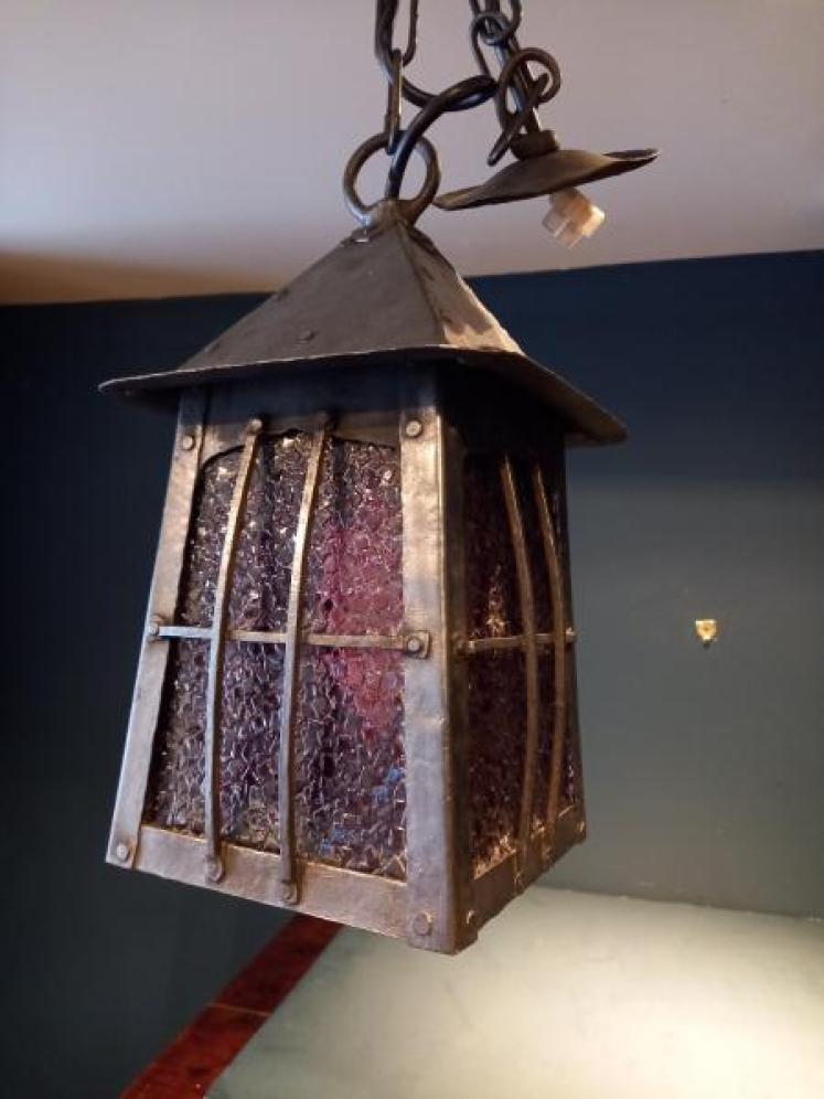 Pair of Arts & Crafts Polished Steel Hanging Lanterns - Image 6