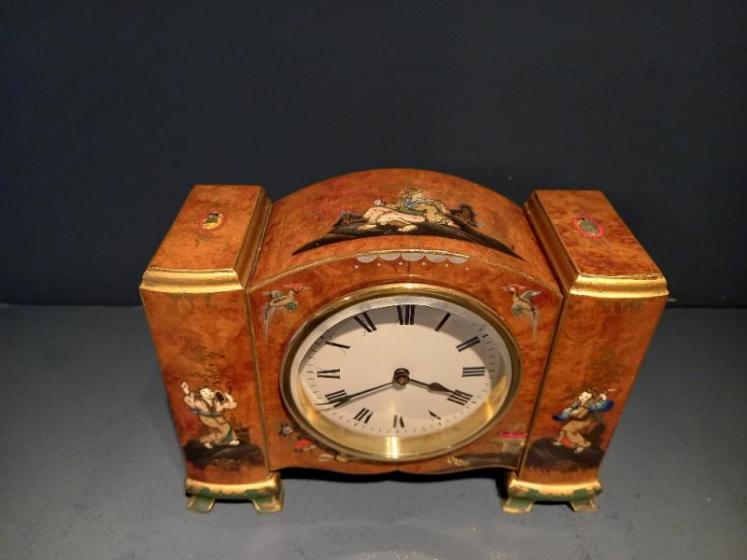 Antique Chinoiserie Burr Walnut Mantel Clock - Image 2
