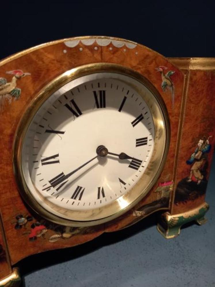 Antique Chinoiserie Burr Walnut Mantel Clock - Image 4