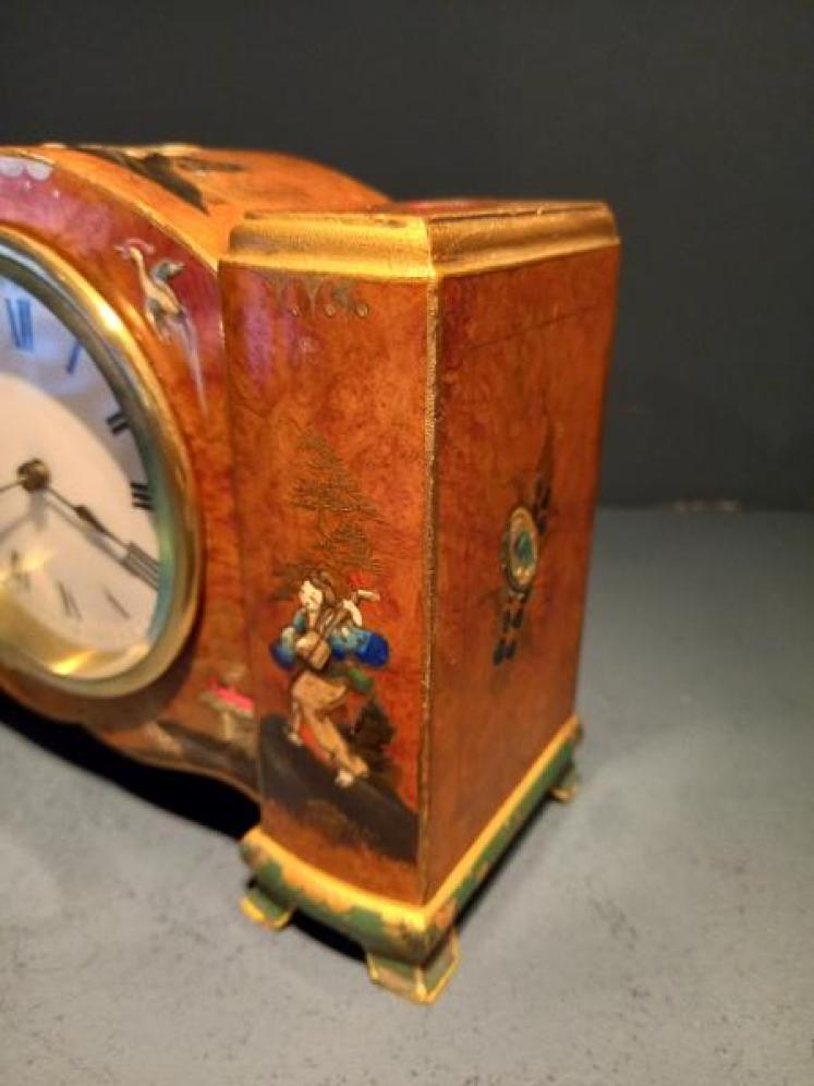 Antique Chinoiserie Burr Walnut Mantel Clock - Image 5