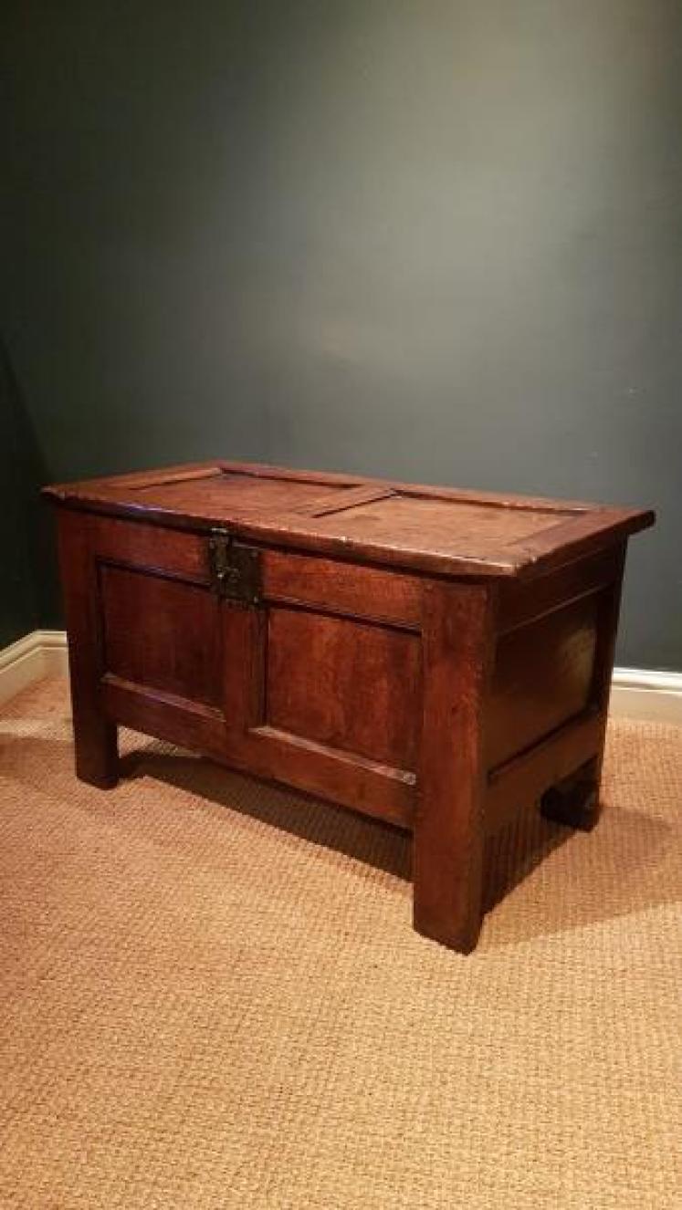 Small Period Oak Two Panel Coffer - Image 1