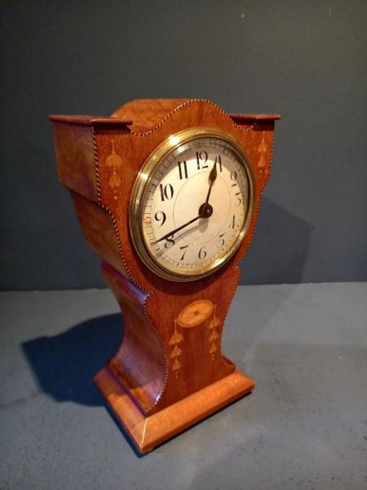 Unusual Edwardian Period Sheraton Inlaid Mantel Clock - Image 1
