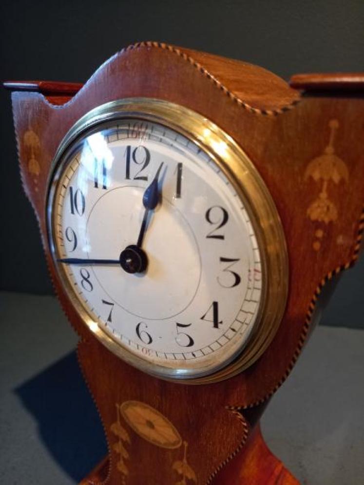 Unusual Edwardian Period Sheraton Inlaid Mantel Clock - Image 3