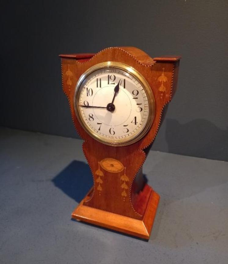 Unusual Edwardian Period Sheraton Inlaid Mantel Clock - Image 7