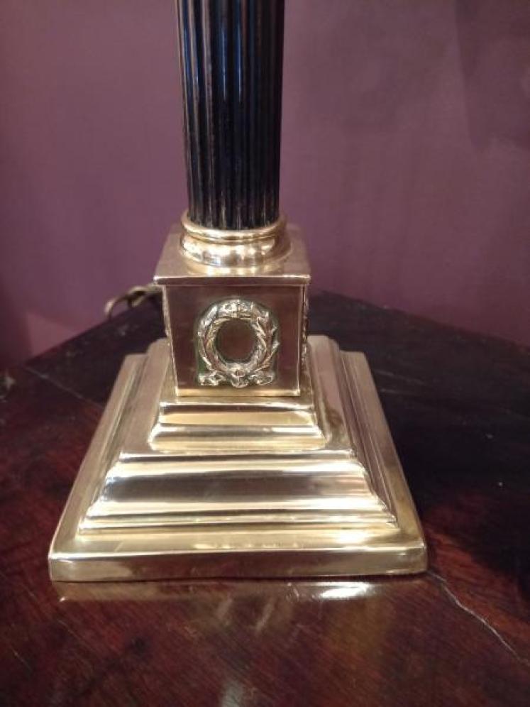 Antique Brass & Mahogany Corinthian Column Table Lamp - Image 2