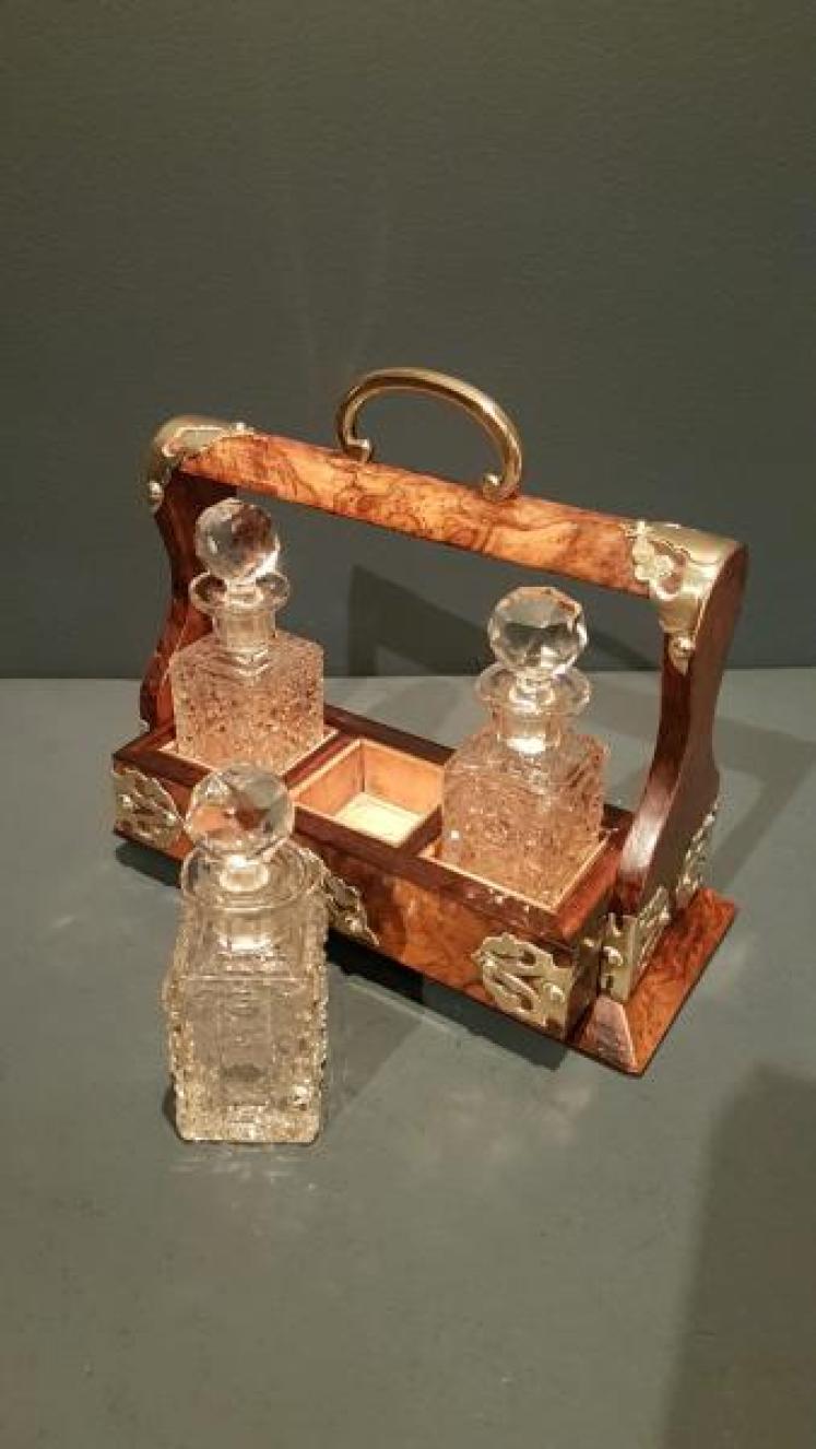 Victorian Burr Walnut Miniature Tantalus - Image 2