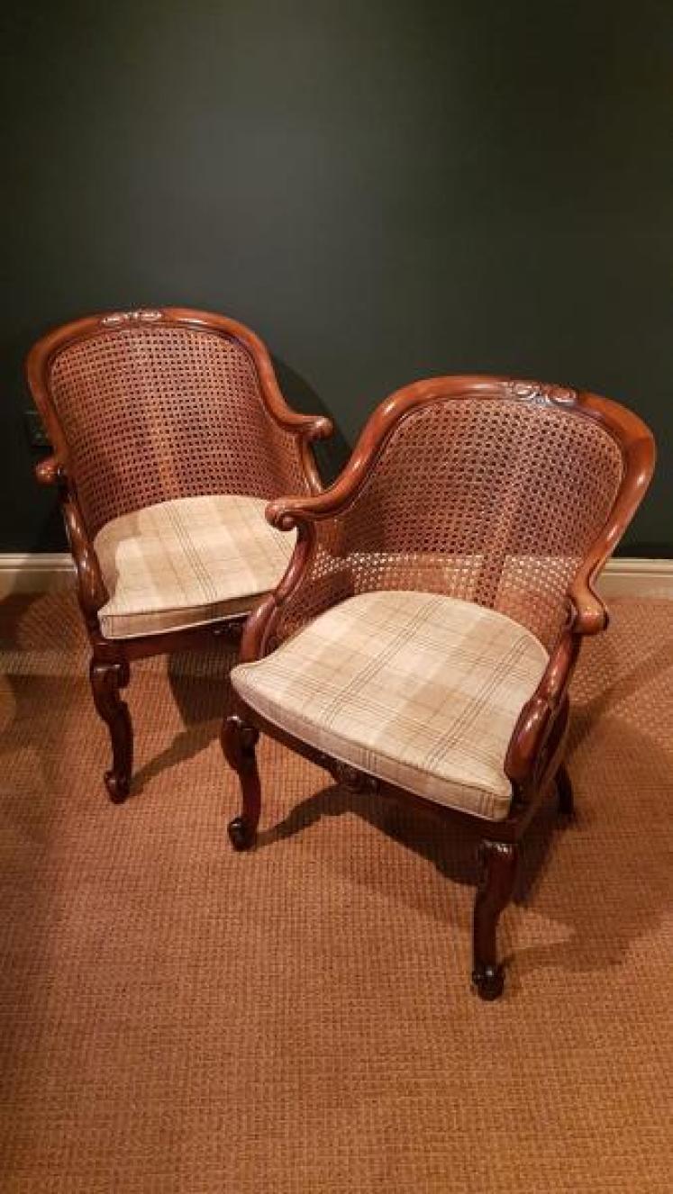 Superb Pair of Victorian Walnut Framed Bergere Chairs - Image 1