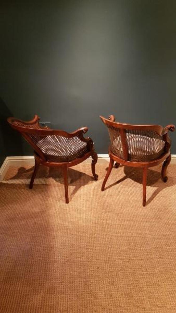 Superb Pair of Victorian Walnut Framed Bergere Chairs - Image 7
