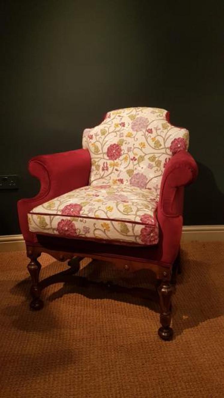 Edwardian Walnut Framed Upholstered Arm Chair - Image 1