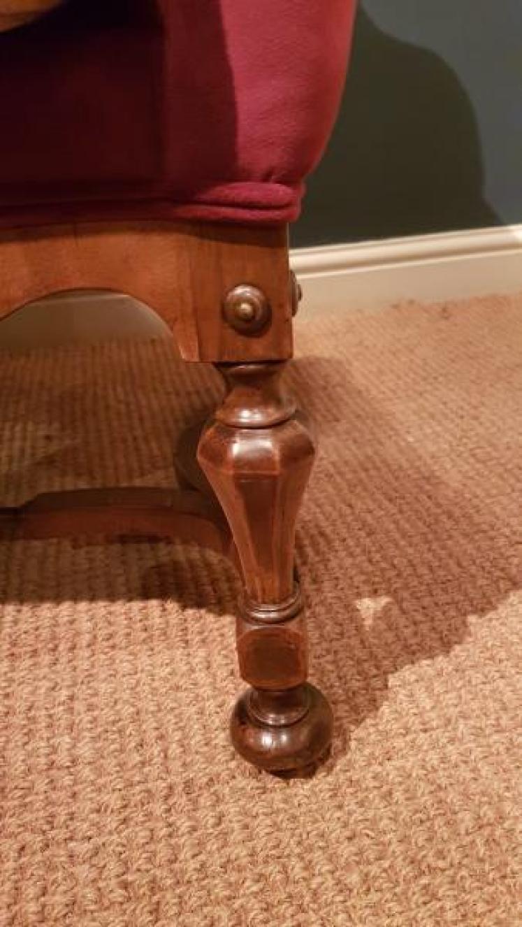 Edwardian Walnut Framed Upholstered Arm Chair - Image 3