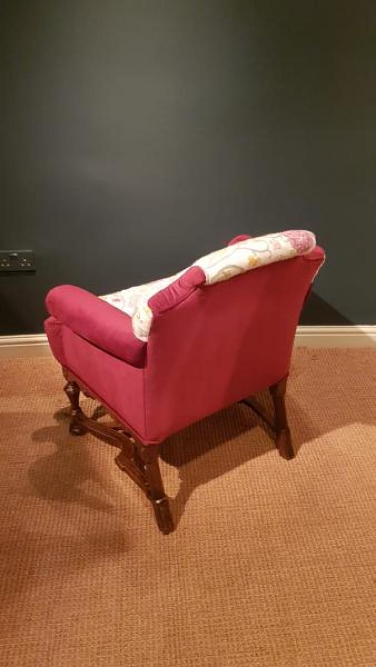 Edwardian Walnut Framed Upholstered Arm Chair - Image 5