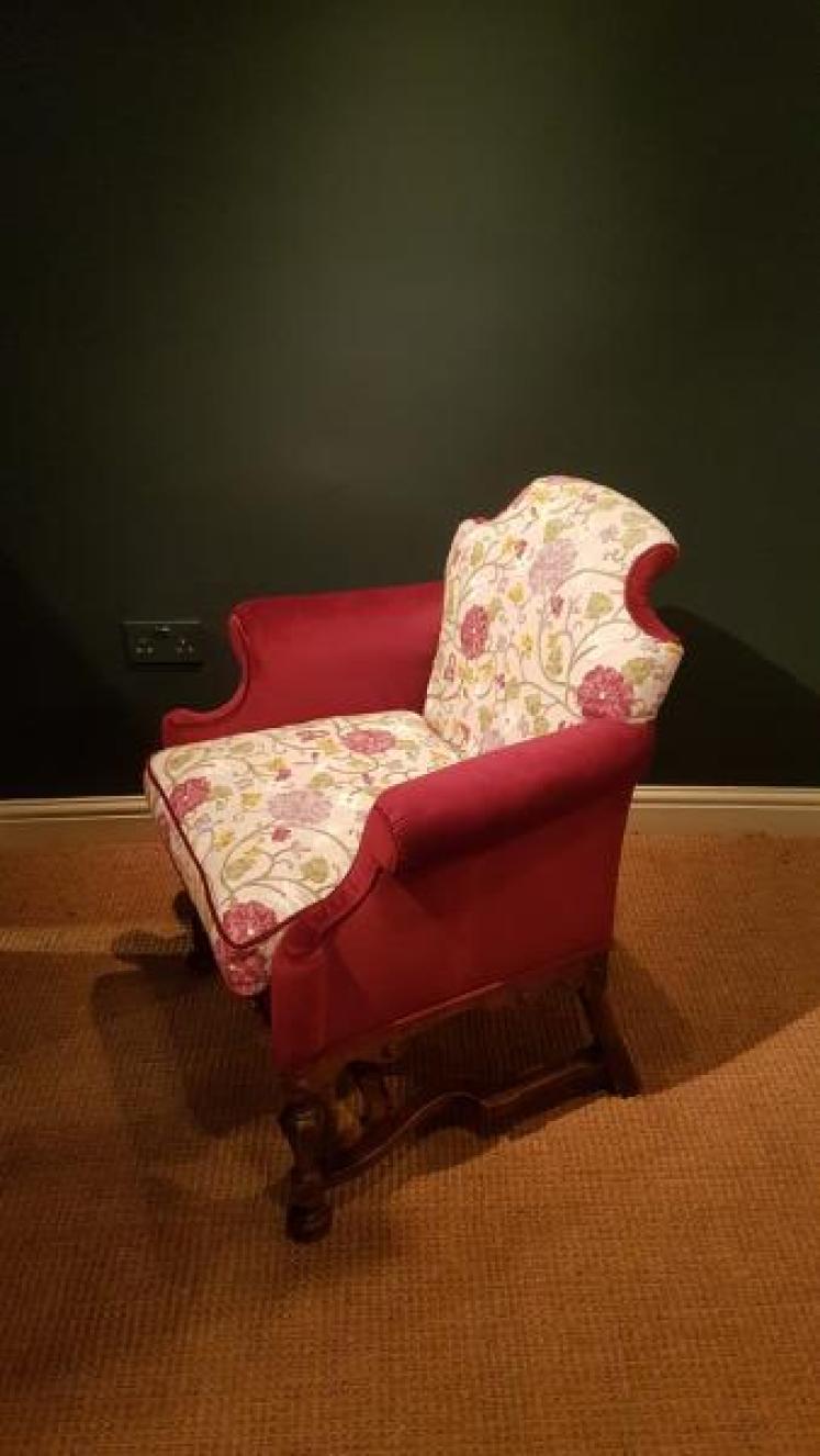 Edwardian Walnut Framed Upholstered Arm Chair - Image 6