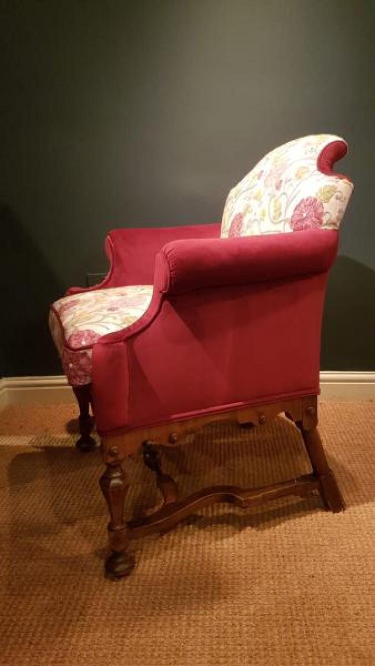 Edwardian Walnut Framed Upholstered Arm Chair - Image 7