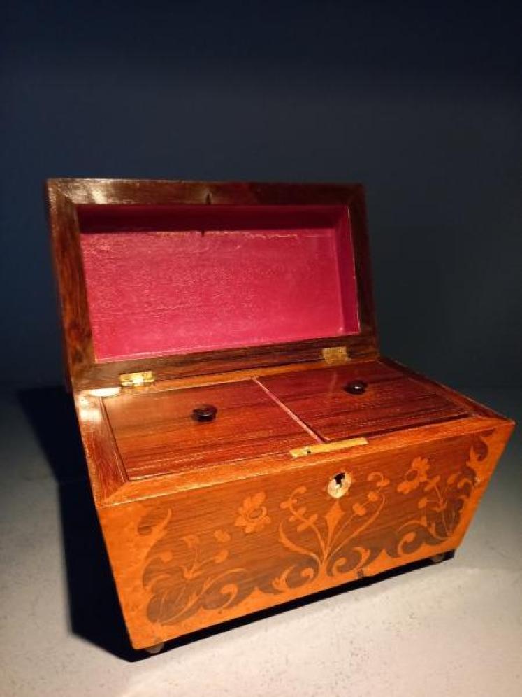 Fine Regency Rosewood & Satinwood Inlaid Tea Caddy - Image 4
