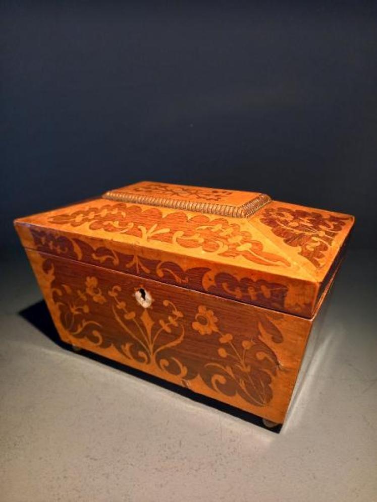 Fine Regency Rosewood & Satinwood Inlaid Tea Caddy - Image 6