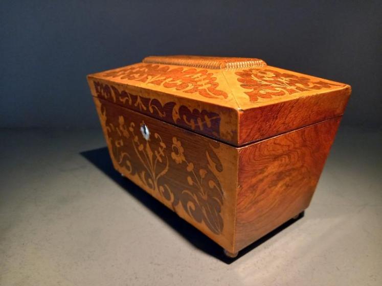 Fine Regency Rosewood & Satinwood Inlaid Tea Caddy - Image 7