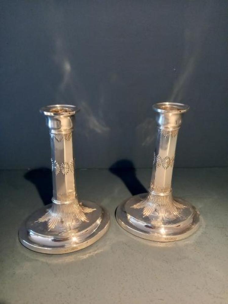 Superb Pair of Antique Silver Oval Base Candlesticks - Image 1