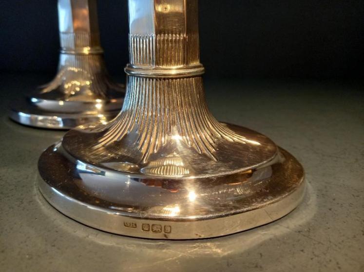 Superb Pair of Antique Silver Oval Base Candlesticks - Image 4