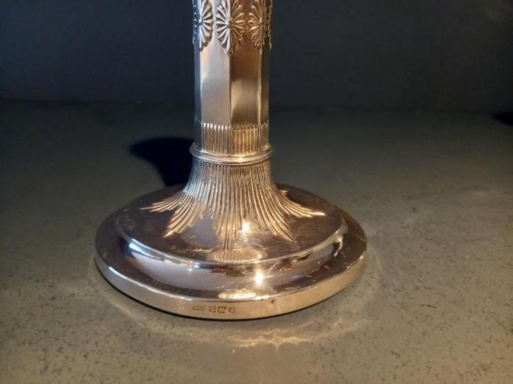 Superb Pair of Antique Silver Oval Base Candlesticks - Image 6