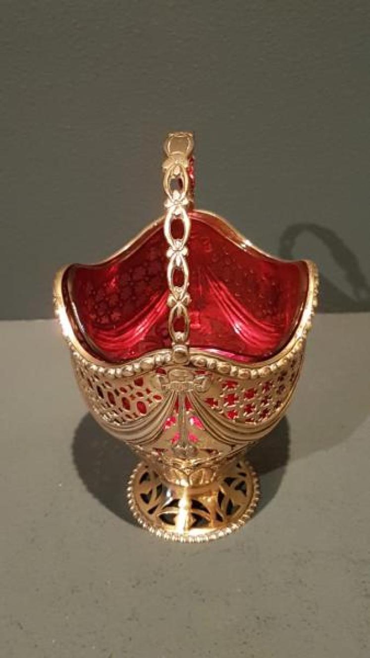 Edwardian Silver Gilt Bonbon Dish with Cranberry Liner - Image 7