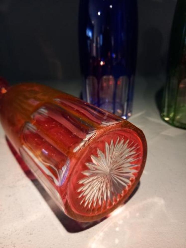 Superb Antique Cut & Flashed Three Bottle Tantalus - Image 6